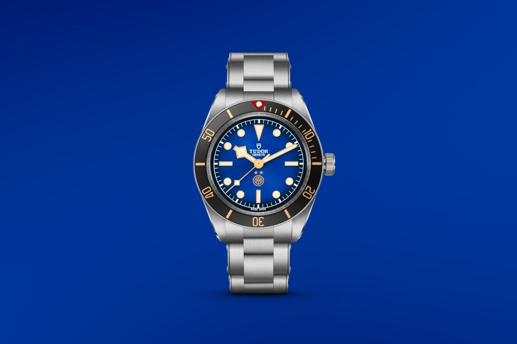 Blue Tudor Black Bay 58 on blue background